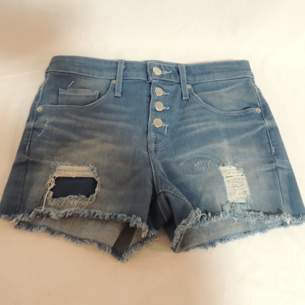 Wassio high rise button flay raw hem shorts size 4